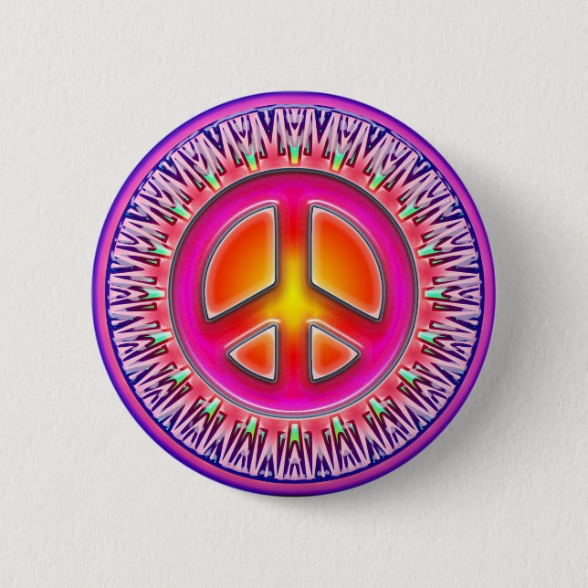 RETRO PEACE SIGN ORNAMENT 2 INCH ROUND BUTTON (Front)