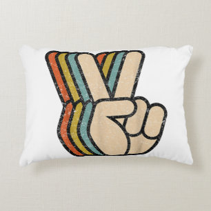 Retro Peace Sign V Fingers Vintage 60s 70s 80s Coo Accent Pillow