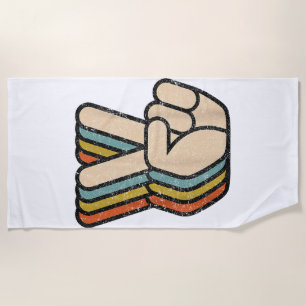 Retro Peace Sign V Fingers Vintage 60s 70s 80s Coo Beach Towel