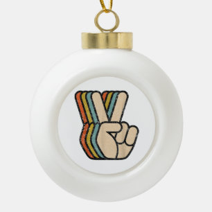 Retro Peace Sign V Fingers Vintage 60s 70s 80s Coo Ceramic Ball Christmas Ornament
