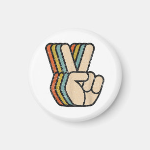Retro Peace Sign V Fingers Vintage 60s 70s 80s Coo Magnet