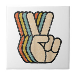 Retro Peace Sign V Fingers Vintage 60s 70s 80s Coo Tile