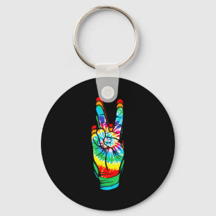 Retro Peace Sign Vintage Tie Dye 60's 70's Hipe Fu Keychain