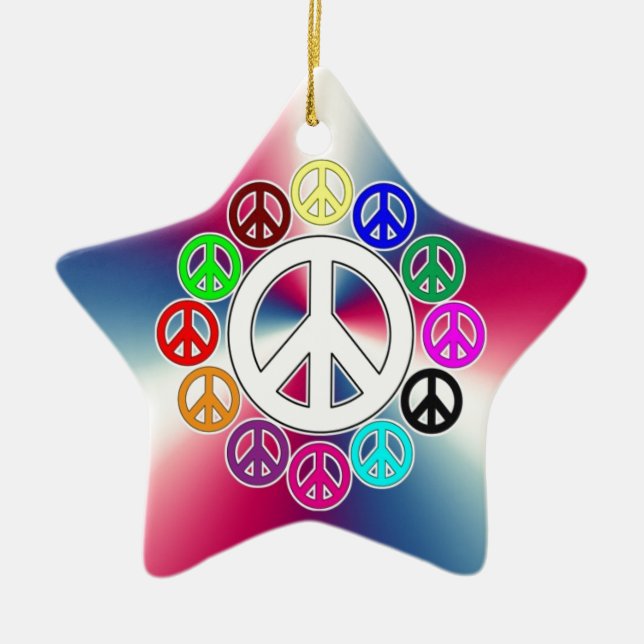 retro peace signs ceramic ornament (Front)