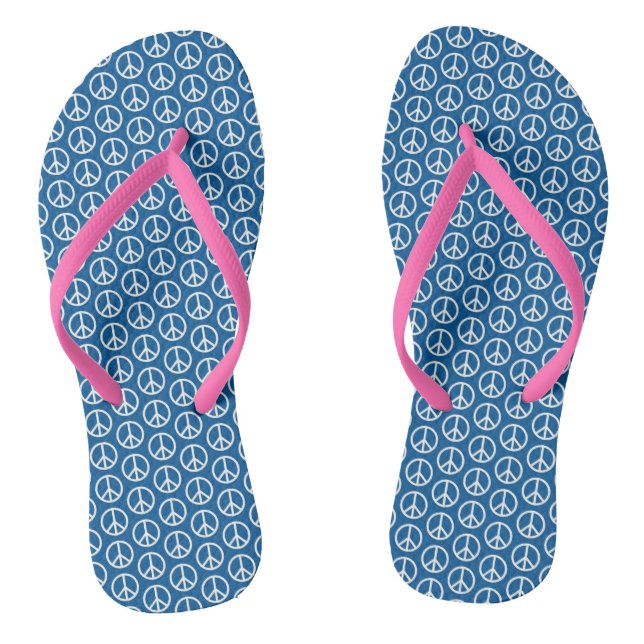 Retro Peace Signs on Deep Blue Flip Flops (Footbed)