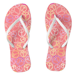 Retro Peace Signs Pattern on Pink Flip Flops