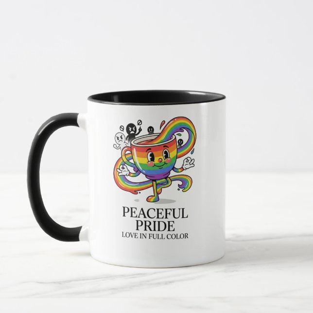Retro Peaceful Pride Rainbow Coffee Cup T-Shirt (Left)