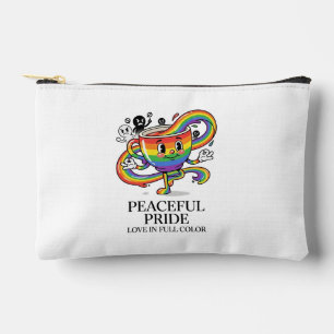 Retro Peaceful Pride Rainbow Coffee Cup T-Shirt Accessory Pouch