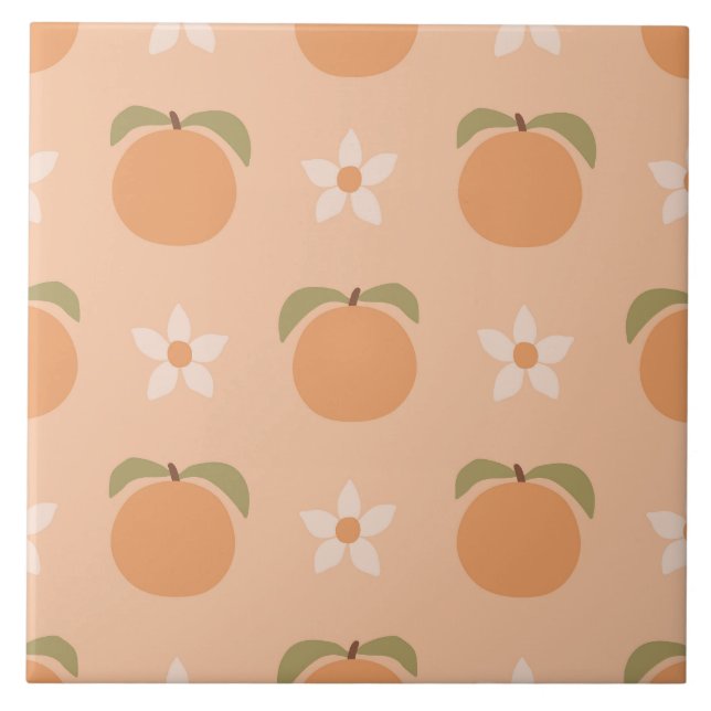 Retro Peach Floral Cute Southern Tile (Front)