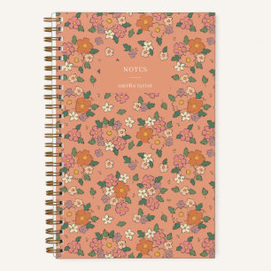 Retro Peach Floral Notes Personalized Name Notebook