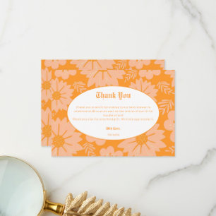 Retro Peach Fuzz Orange Colour Flower Pattern Thank You Card