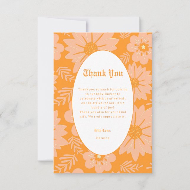 Retro Peach Fuzz Orange Colour Flower Pattern Thank You Card (Front)