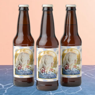 Retro Peach Graduation Beer Bottle Label