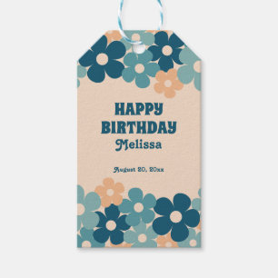 Retro Peach Green Boho Flower 40th Birthday Gift Tags