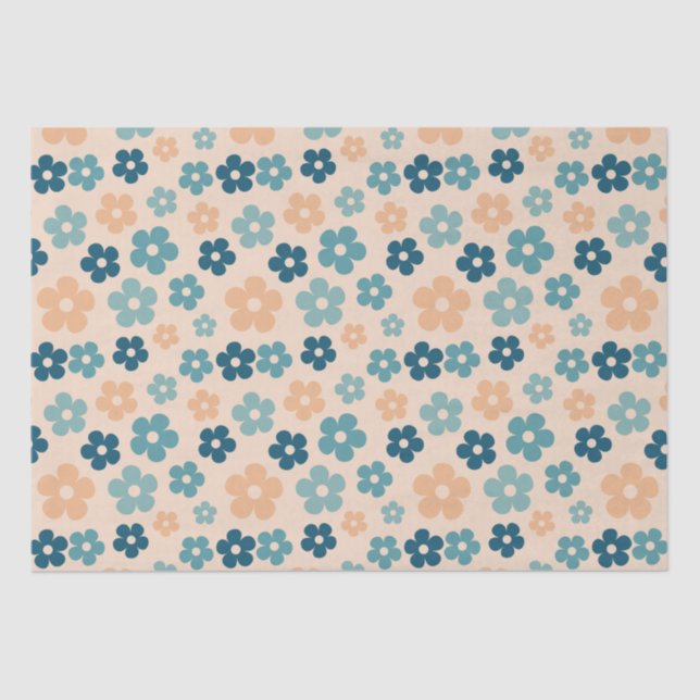 Retro Peach Green Boho Flower Happy Birthday  Tissue Paper (Front)