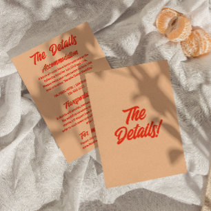 Retro Peach Minimal Fun Modern Wedding Details Enclosure Card