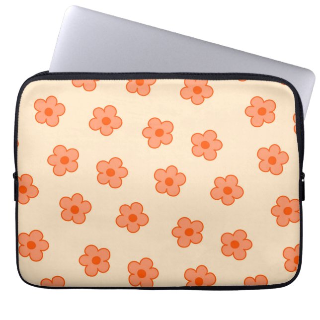 Retro Peach Orange Floral Chic Spring & Summer Laptop Sleeve (Front)