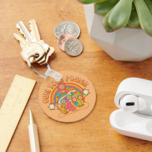 Retro peach orange Own your power floral Keychain