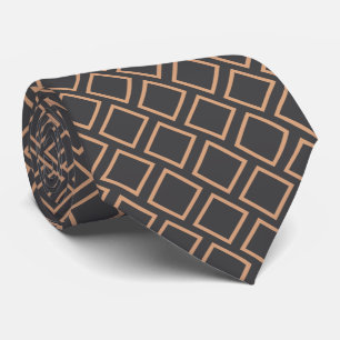 Retro Peach Orange Squares On Dark Grey Neck Tie
