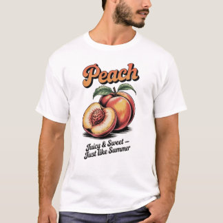 Retro Peach Vintage Fruit Illustration T-Shirt