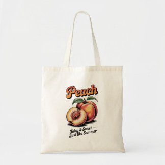 Retro Peach Vintage Fruit Illustration Tote Bag