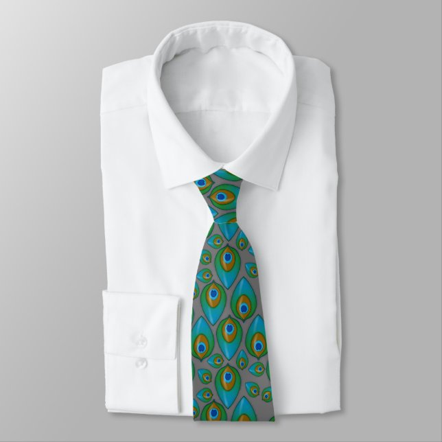 Retro Peacock Pattern Tie (Tied)