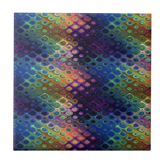 Retro Peacock Tiles Iridescent Blue Purple Green (Front)