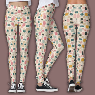 Retro Pebble & Pod   Abstract Geometric Pattern Leggings