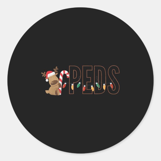 Retro Pediatrics Christmas Lights Reindeer Peds Nu Classic Round Sticker (Front)