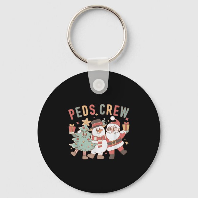 Retro Peds Crew Christmas Pediatric Nurse Nursing  Keychain (Front)