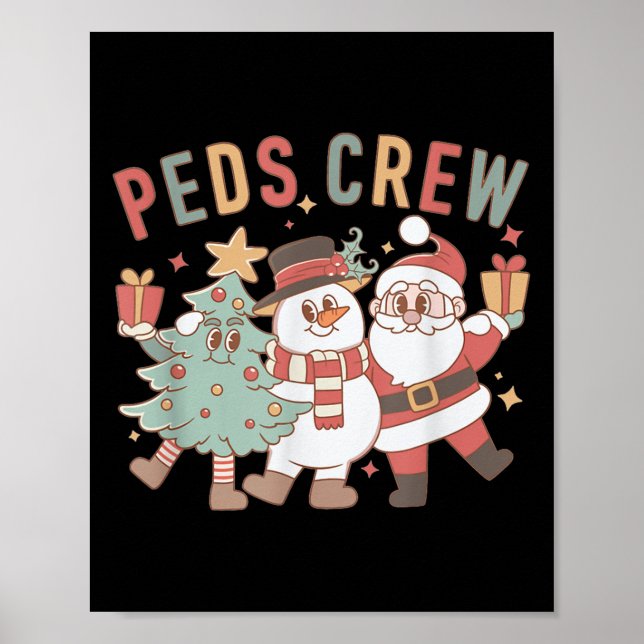 Retro Peds Crew Christmas Pediatric Nurse Nursing  Poster (Front)