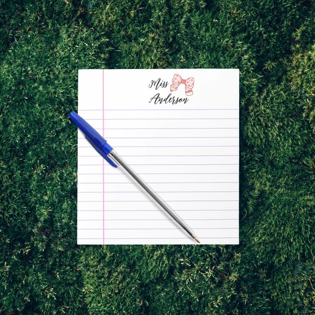 Retro Pencil Bow Custom Teacher Appreciation  Notepad (Creator Uploaded)