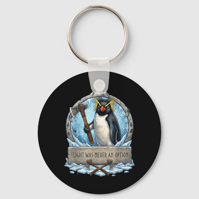 Retro Penguin Knife Meme Flight Never Option Humou Keychain (Front)