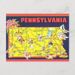 Retro Pennsylvania Map  Postcard