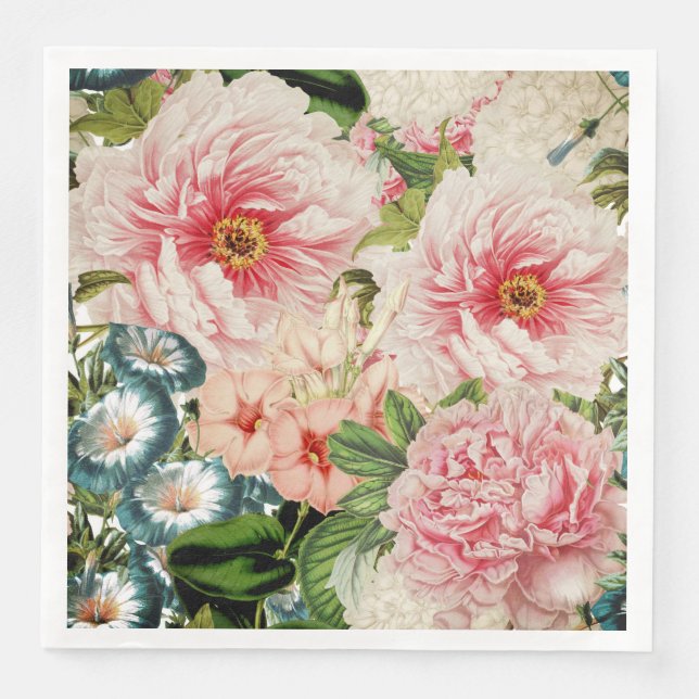 Retro Peony Flower Spring Floral Pattern Napkin (Front)