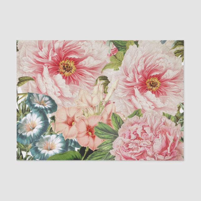 Retro Peony Flower Spring Floral Pattern Tissue Paper (Front)