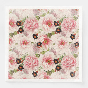 Retro Peony Flower Spring painterly Pattern Napkin