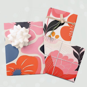 Retro Peony Flower Wrapping Paper Sheet
