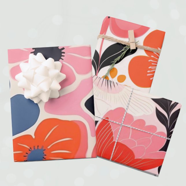 Retro Peony Flower Wrapping Paper Sheet (Creator Uploaded)