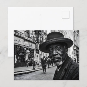 Retro people in street postcard