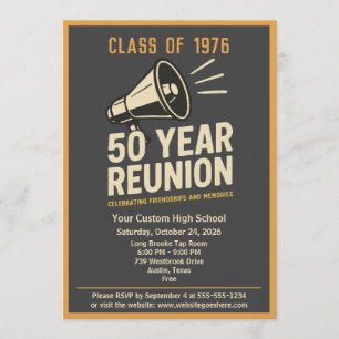 Retro Pep Rally Style 50 Year Class Reunion Invitation