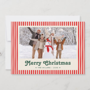 Retro Peppermint Stripes Merry Christmas Photo Holiday Card