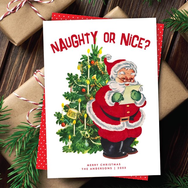 Retro Père Noël Christmas Naughty Nice Non Carte p (Créateur téléchargé)