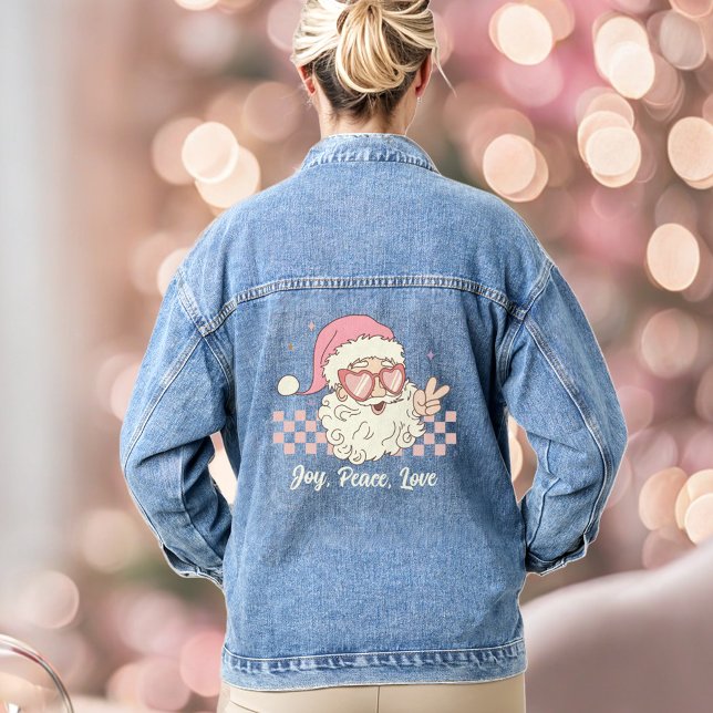 Retro Père Noël rose Texte de Noël Denim Veste (Retro Santa Pink Christmas Text Denim Jacket)