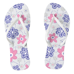 Retro Periwinkle Pink Flowers Flip Flops