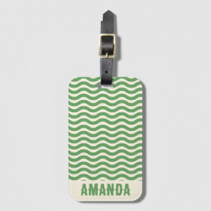 Retro Personalised Abstract Wavy Lines Green Luggage Tag