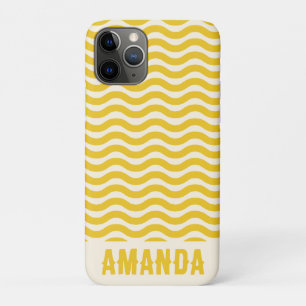 Retro Personalised Abstract Wavy Lines Yellow iPhone 11 Pro Case