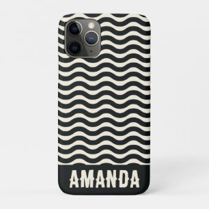 Retro Personalised Hippie Beach Stripes Black  iPhone 11 Pro Case