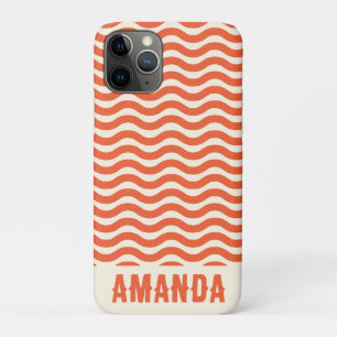 Retro Personalised Hippie Beach Stripes Orange  iPhone 11 Pro Case
