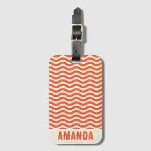 Retro Personalized Abstract Wavy Lines Orange Luggage Tag